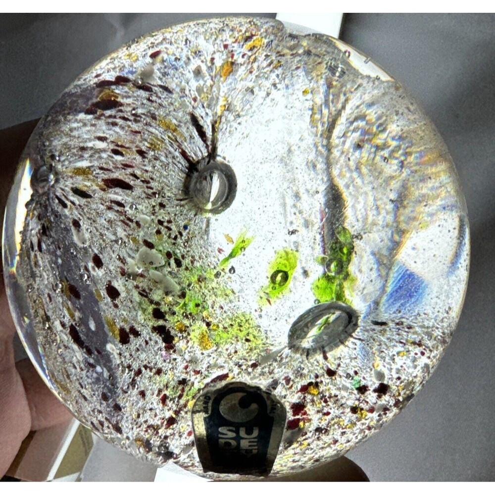 Large Old/Antique Czech/Bohemian Glass Paper Weight Purple Green Yellow Red